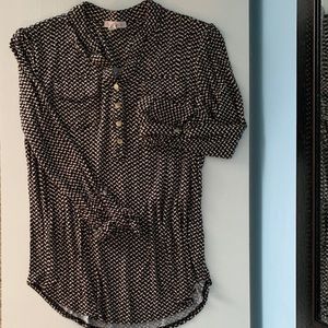 Black and Tan Patterned Blouse S